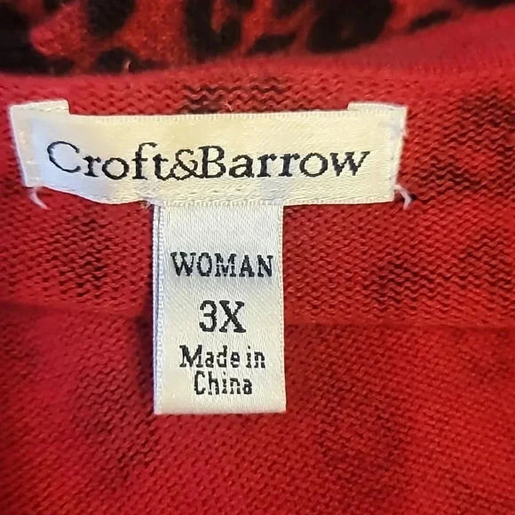 Croft&Barrow Red/Black Leopard Cardigan - Picture 7 of 9